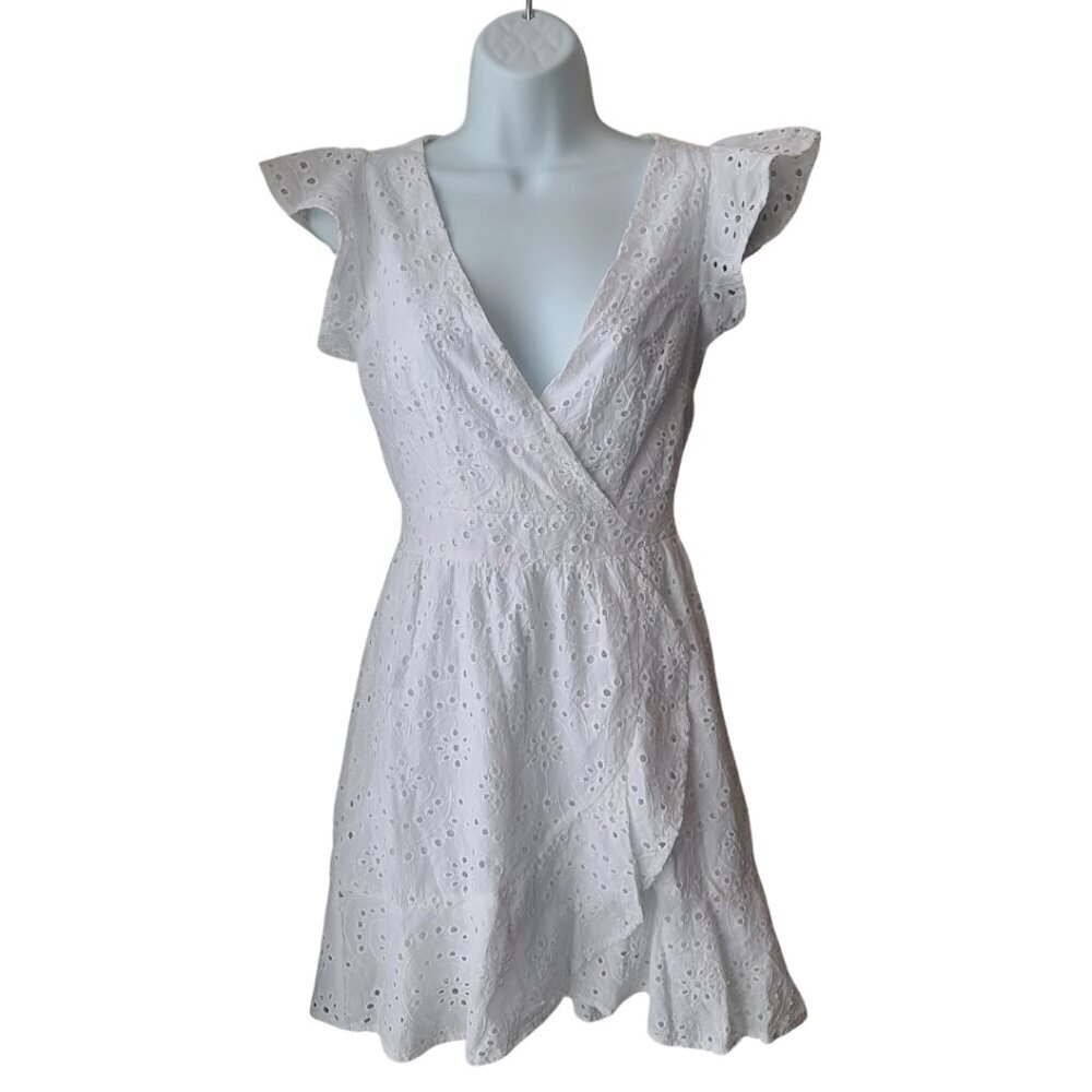 White Prarie Dress Flounce Eyelet Ruffle Flowy Fairy Summer Spring Sz Small